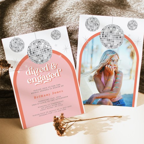 Elegant Retro Disco Groove Bridal Shower pink Invitation