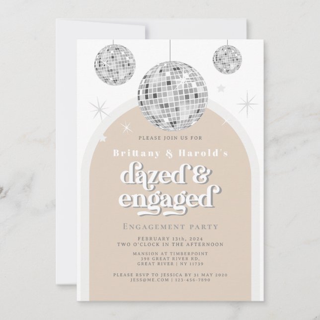 Elegant Retro Disco Groove Engagement photo Invitation (Front)