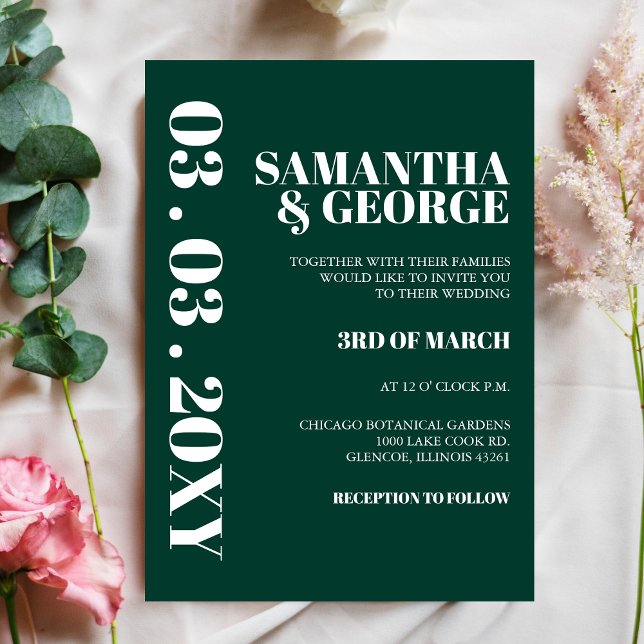 Elegant Retro Emerald Green  Modern Wedding Invitation (Creator Uploaded)