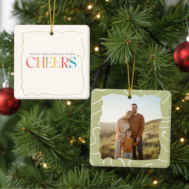 Elegant Retro Family Photo Portrait Christmas Ceramic Ornament (Creator Uploaded)