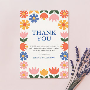 Elegant Retro Floral Colorful Graduation Party Thank You Card