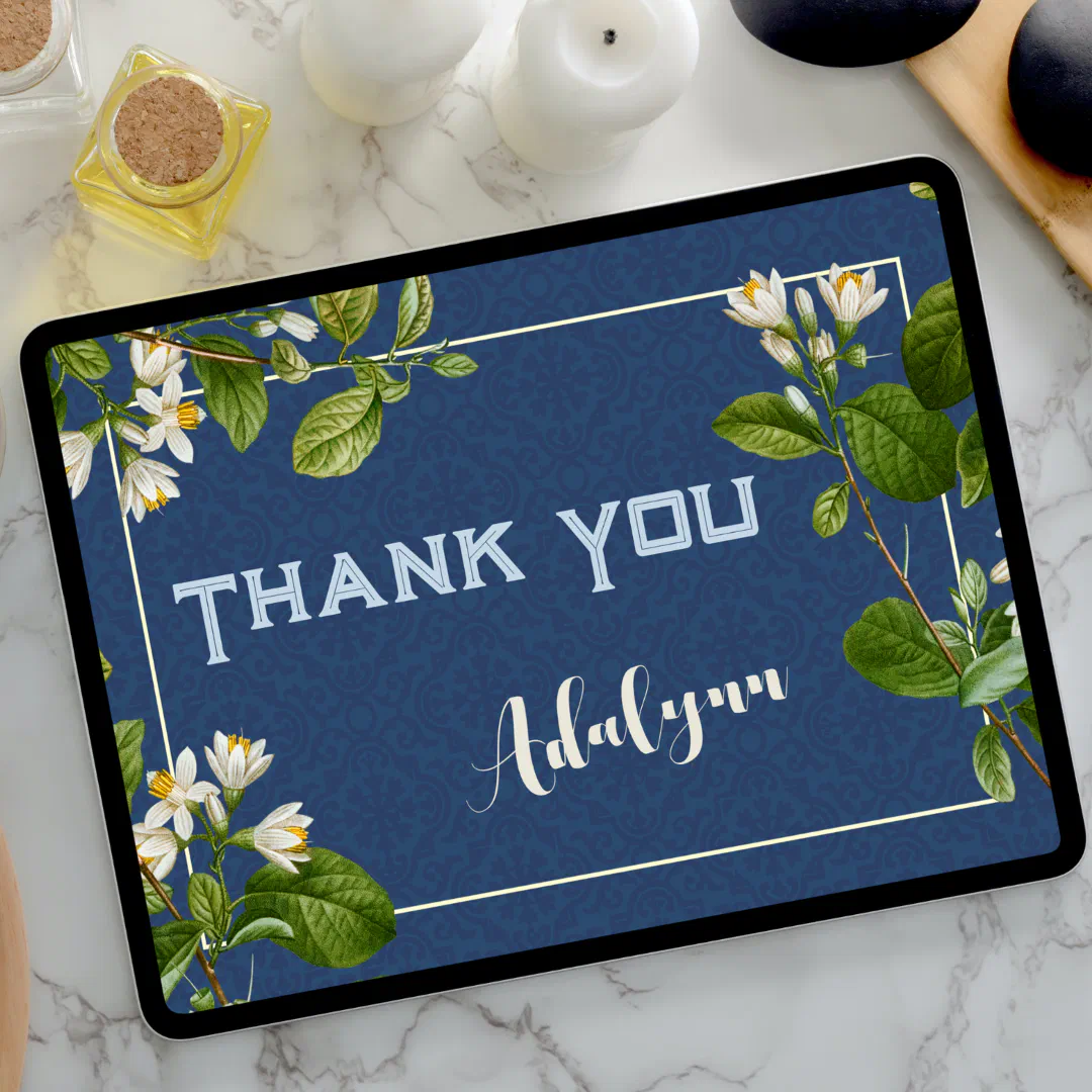 Elegant Retro Floral Custom Name Text Gift Blue Poster (Creator Uploaded)