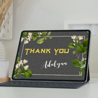 Elegant Retro Floral Custom Name Text Gift Gray
