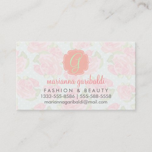 Elegant Retro Floral Pink Mint Girly Personalized Business Card Template
