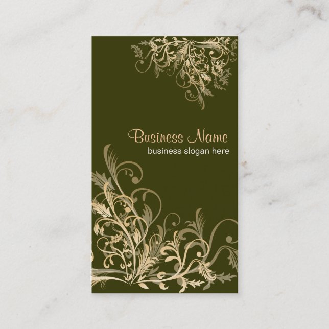 Elegant Retro Gold Flower Swirls 2 Business Card (Front)