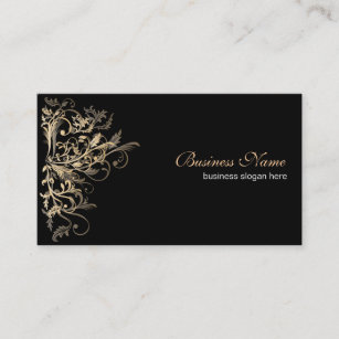 Elegant Retro Gold Flower Swirls Business Card