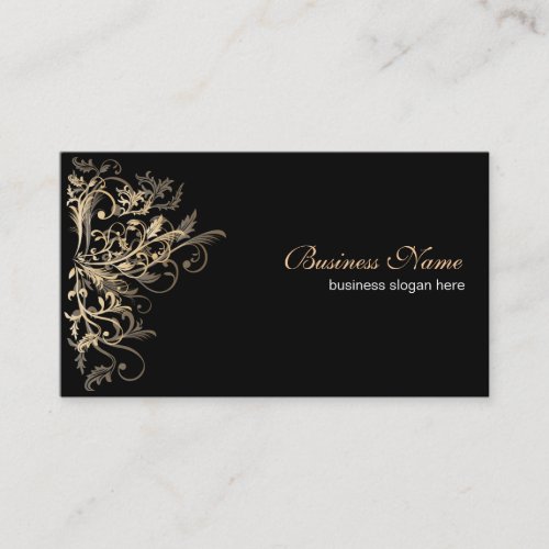 Elegant Retro Gold Flower Swirls Business Card Templates
