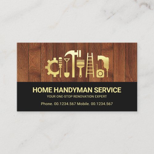 Elegant Retro Gold Handyman Tools Motif Carpenter Business Card