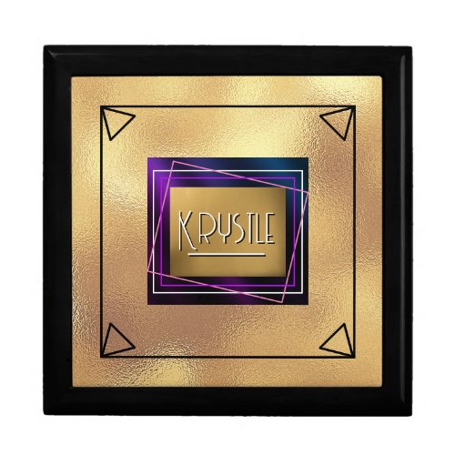 Elegant Retro Gold Purple Black Name Square Text   Gift Box