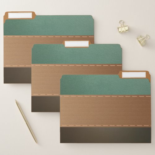 Elegant Retro Green Faux Leather Look File Folder