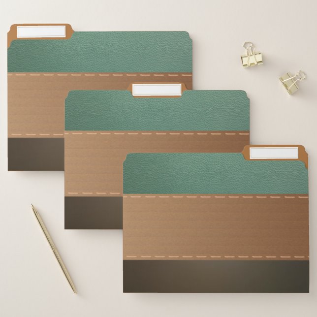 Elegant Retro Green Faux Leather Look File Folder (Set)