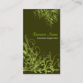 Elegant Retro Green Flower Swirls 3 Business Card