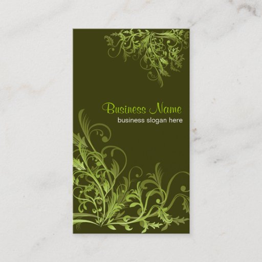 Customizable Elegant Retro Green Flower Swirls 3 Business Card Templates