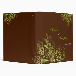 Elegant Retro Green Flower Swirls Brown Album Binder