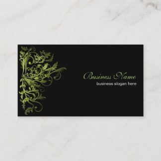 Elegant Retro Green Flower Swirls Business Card