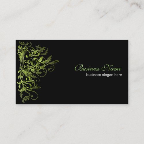 Elegant Retro Green Flower Swirls Business Cards