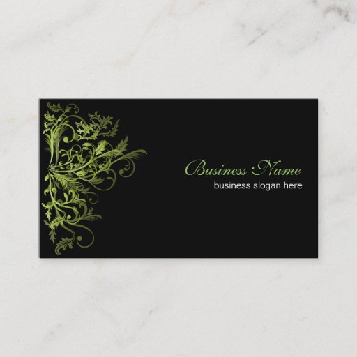 Customizable Elegant Retro Green Flower Swirls Business Cards
