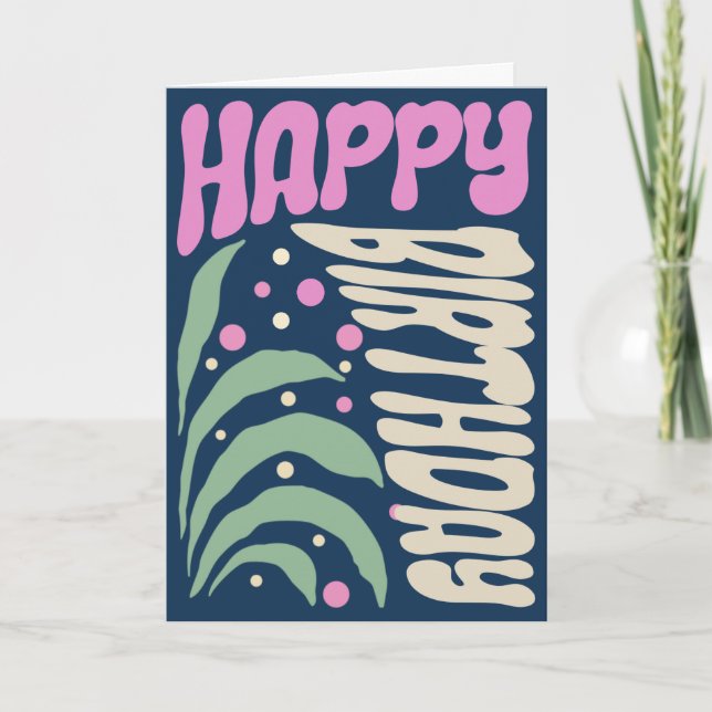 Elegant Retro Groovy 70s Hippie Flower Birthday Card (Front)