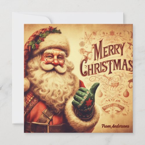 Elegant retro illustration cute Santa Claus Holiday Card