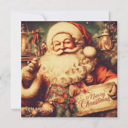 Elegant retro illustration Santa Claus smiling Holiday Card