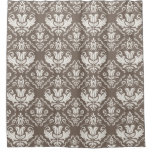 Elegant Retro Ivory Brown Damask Brocade Pattern Shower Curtain at Zazzle