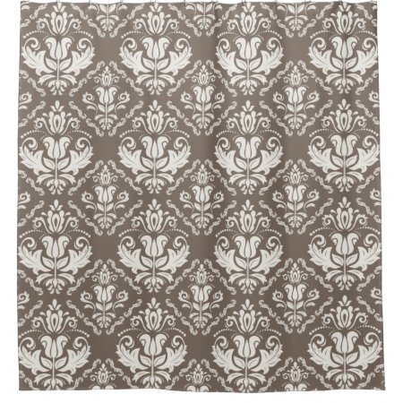 Elegant Retro Ivory Brown Damask Brocade Pattern Shower Curtain