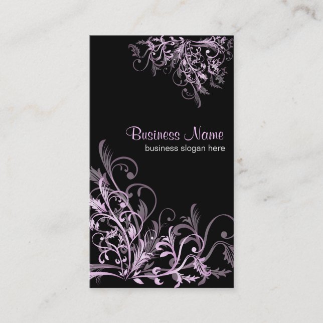 Elegant Retro Lavender Flower Swirls 2 Business Card (Front)