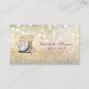 Elegant Retro Mixer Flowers Bokeh Bakery Business Card