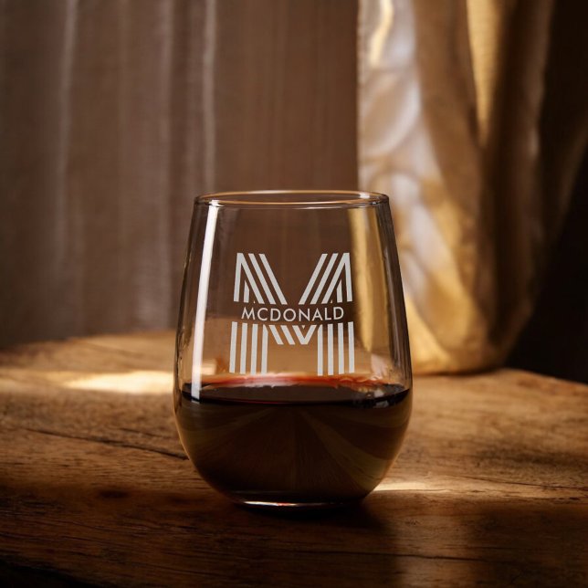 Elegant Retro Monogram Luxury Stemless Wine Glass (Creator Uploaded)
