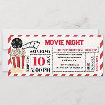 Elegant Retro Movie Night Birthday Party ticket Invitation | Zazzle