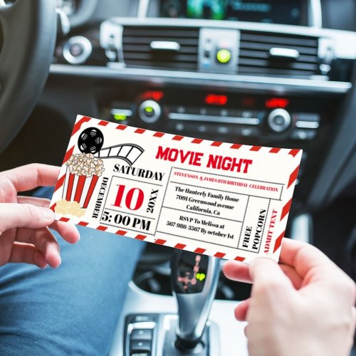Elegant Retro Movie Night  Birthday Party ticket  Invitation