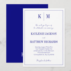 Elegant Retro Navy Blue Monogram Wedding  Invitation
