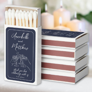Elegant Retro Navy Blue Wedding Matchboxes