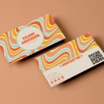 Elegant Retro Orange Blue Qr Code Boho Chic Groovy Business Card at Zazzle