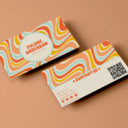 Elegant Retro Orange Blue Qr Code Boho Chic Groovy Business Card at Zazzle