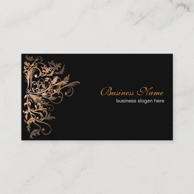 Elegant Retro Orange Flower Swirls Business Card (Front)