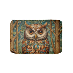 Elegant retro owl boho bohemian forest greenery bath mat