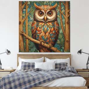 Elegant retro owl boho bohemian forest greenery canvas print