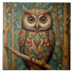 Elegant retro owl boho bohemian forest greenery  ceramic tile