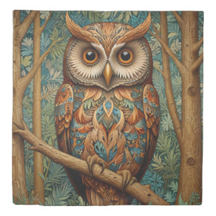 Elegant retro owl boho bohemian forest greenery  duvet cover