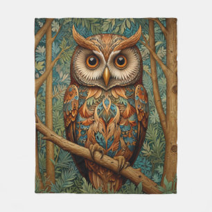 Elegant retro owl boho bohemian forest greenery fleece blanket