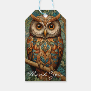 Elegant retro owl boho bohemian forest greenery  gift tags