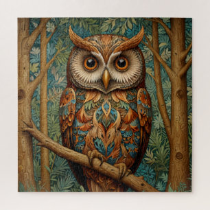 Elegant retro owl boho bohemian forest greenery jigsaw puzzle