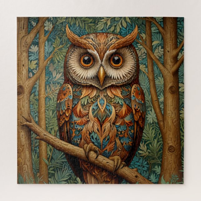 Elegant retro owl boho bohemian forest greenery  jigsaw puzzle (Vertical)