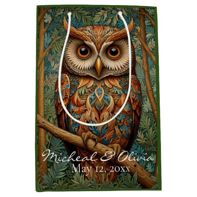 Elegant retro owl boho bohemian forest greenery  medium gift bag (Front)