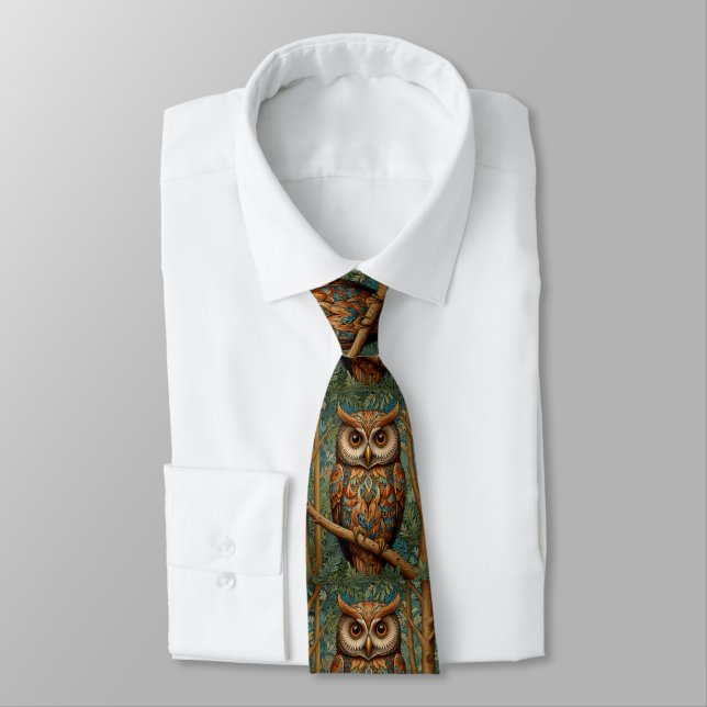 Elegant retro owl boho bohemian forest greenery  neck tie (Tied)