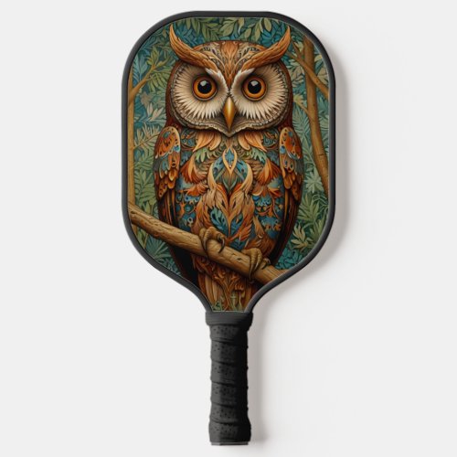 Elegant retro owl boho bohemian forest greenery  pickleball paddle