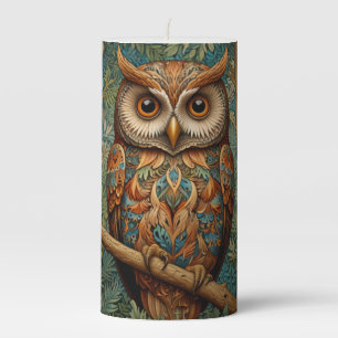 Elegant retro owl boho bohemian forest greenery  pillar candle