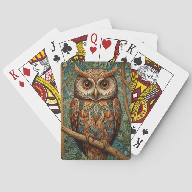 Elegant retro owl boho bohemian forest greenery  poker cards (Back)