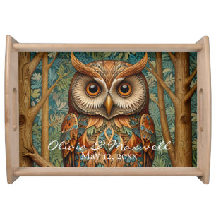 Elegant retro owl boho bohemian forest greenery  serving tray